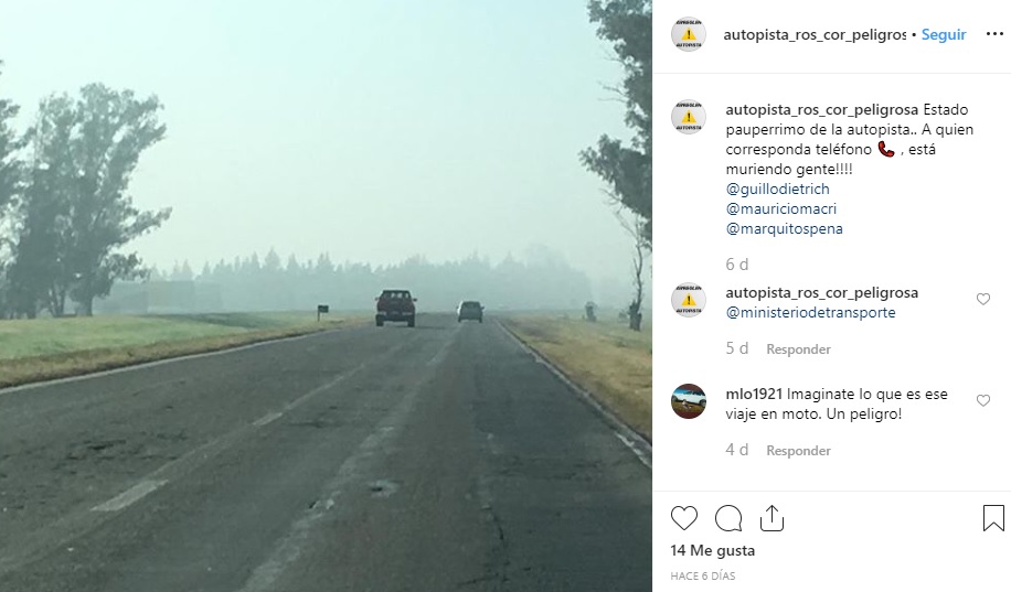 Armó un perfil de Instagram para mostrar lo mal que está la autopista